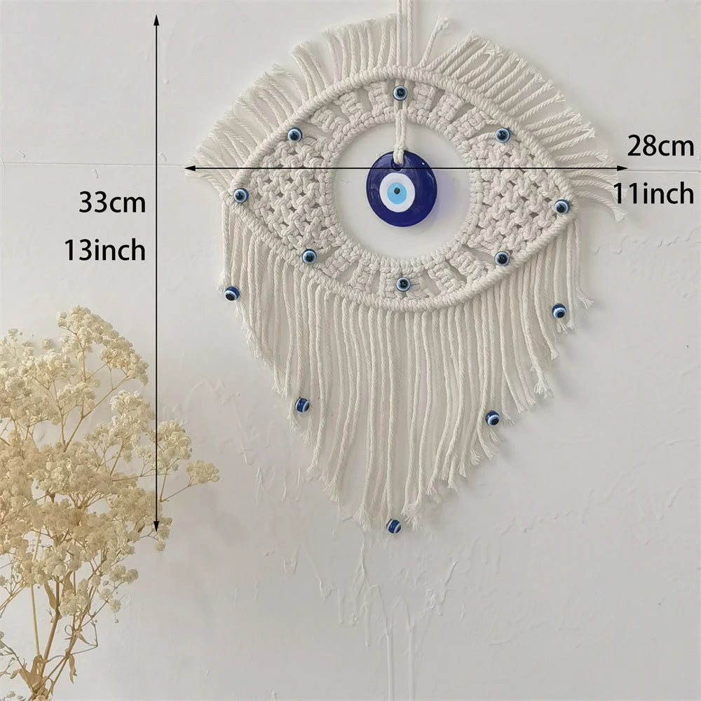 Handwoven Evil Eye Wall Tapestry – Blue Cotton Macramé Decor - Winter Seller Hub