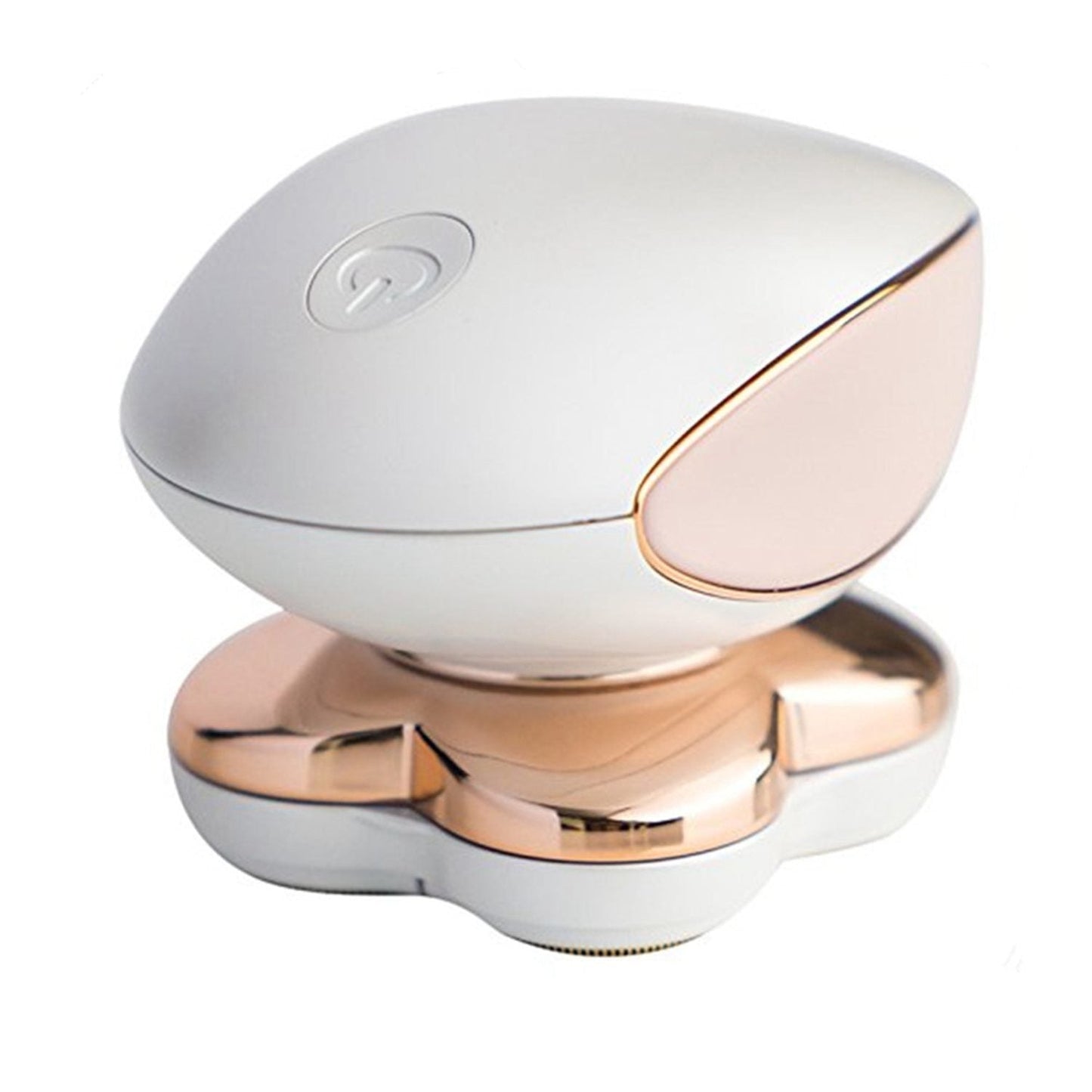 A sleek two-toned electric razor with white and rose gold finish for flawless leg hair removal for women