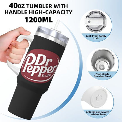 Dr Pepper 40oz Insulated Tumbler with Handle & Straw | Stainless Steel Travel Cup