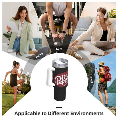Dr Pepper 40oz Insulated Tumbler with Handle & Straw | Stainless Steel Travel Cup