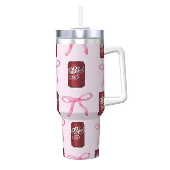 Dr Pepper 40oz Insulated Tumbler with Handle & Straw | Stainless Steel Travel Cup