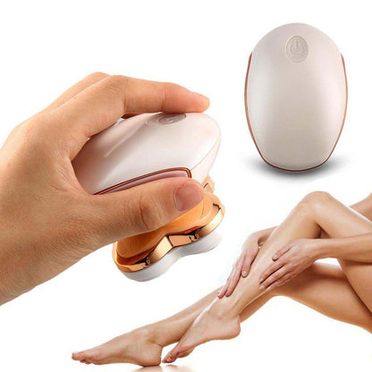 A sleek oval-shaped flawless leg hair remover for women in white and rose gold electric razor design