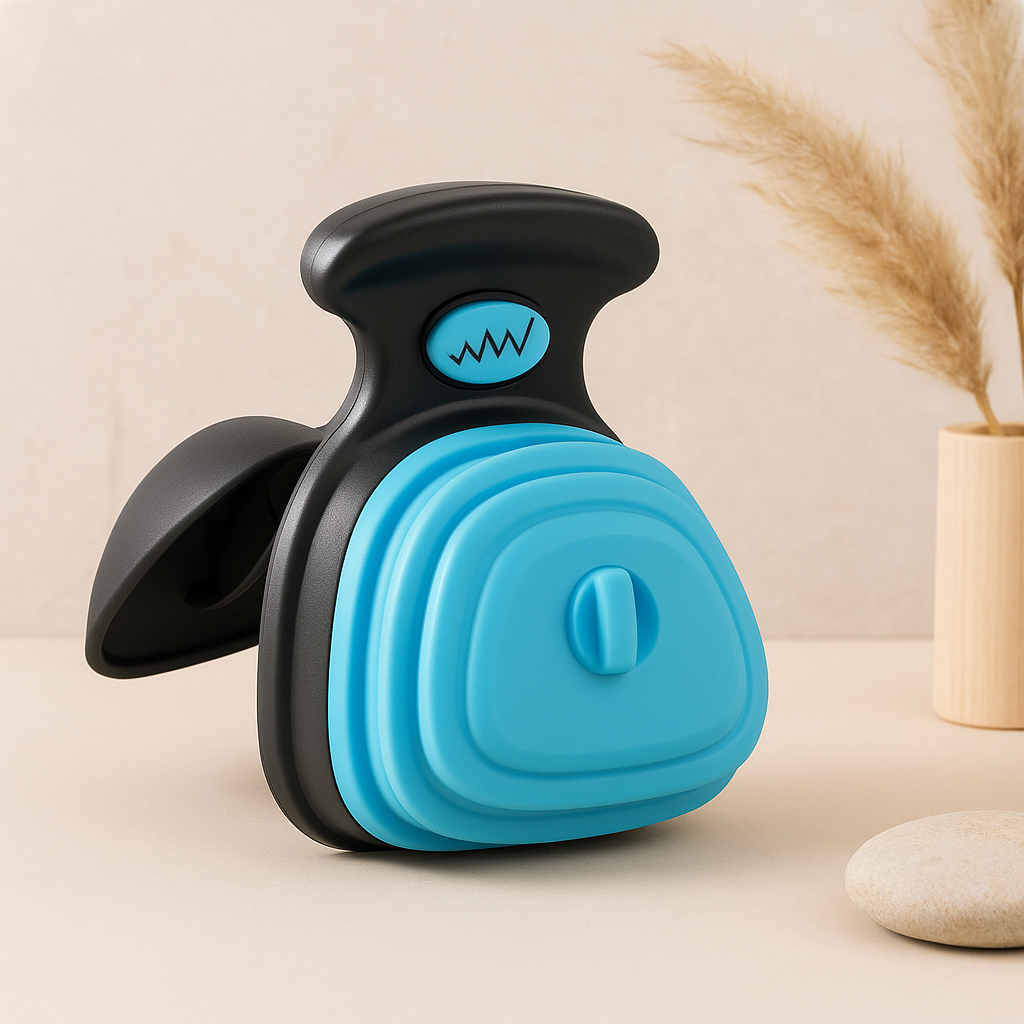 Blue and black silicone dog waste poop picker tool with wavy logo on handle for easy cleaning