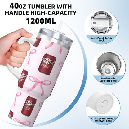 Dr Pepper 40oz Insulated Tumbler with Handle & Straw | Stainless Steel Travel Cup