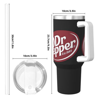 Dr Pepper 40oz Insulated Tumbler with Handle & Straw | Stainless Steel Travel Cup