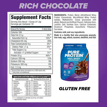 Pure Protein 100% Whey Protein Powder, Rich Chocolate, 25 g Protein, 1.75 lb - Winter Seller Hub