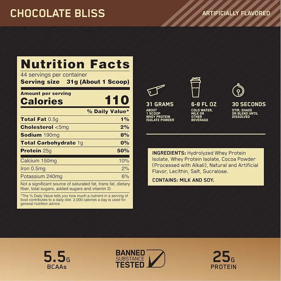 Optimum Nutrition Gold Standard 100% Isolate, Protein Powder, Chocolate Bliss - Winter Seller Hub