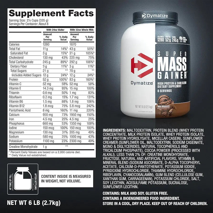 Dymatize Super Mass Gainer Protein Powder – Rich Chocolate, 1280 Calories - Winter Seller Hub