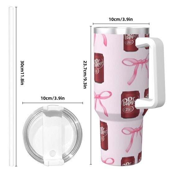 Dr Pepper 40oz Insulated Tumbler with Handle & Straw | Stainless Steel Travel Cup