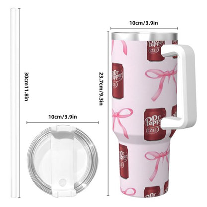 Dr Pepper 40oz Insulated Tumbler with Handle & Straw | Stainless Steel Travel Cup