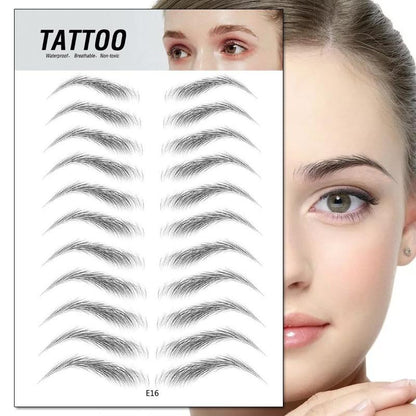 A sheet of realistic black and gray 4d waterproof temporary eyebrow tattoo stickers designed for easy application and removal