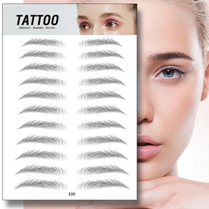 A pack of 4d waterproof breathable non toxic temporary eyebrow tattoo stickers in natural gray with fine realistic strokes