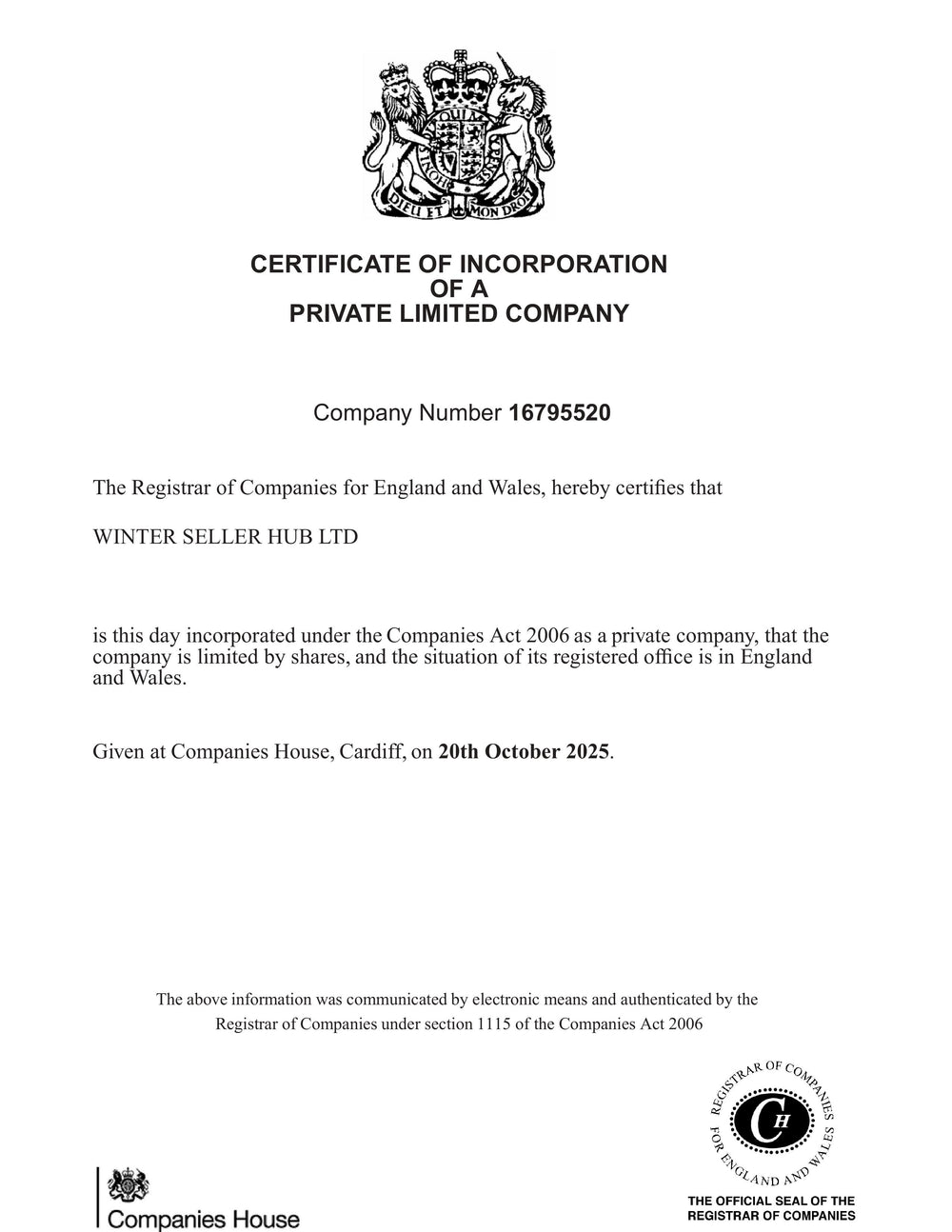 Business registration certificate