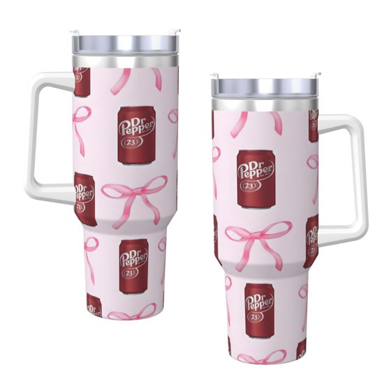 Dr Pepper 40oz Insulated Tumbler with Handle & Straw | Stainless Steel Travel Cup