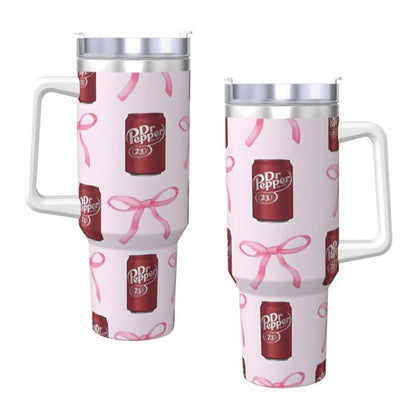 Dr Pepper 40oz Insulated Tumbler with Handle & Straw | Stainless Steel Travel Cup