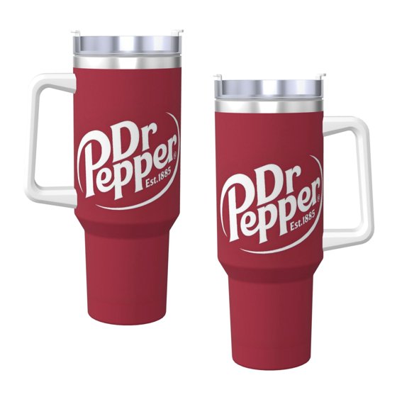 Dr Pepper 40oz Insulated Tumbler with Handle & Straw | Stainless Steel Travel Cup
