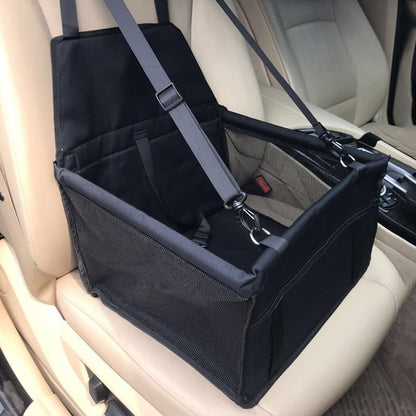 Black mesh dog travel car seat carrier with adjustable straps and padded interior for secure vehicle transport