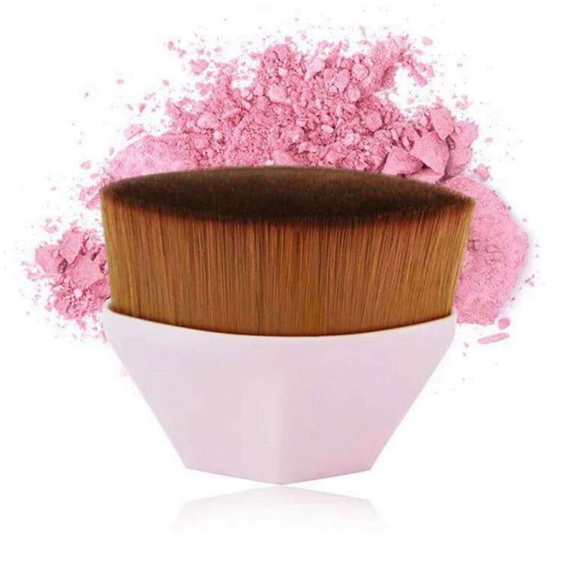 High density foundation brush with a pink hexagonal handle and dense brown synthetic bristles for smooth makeup application