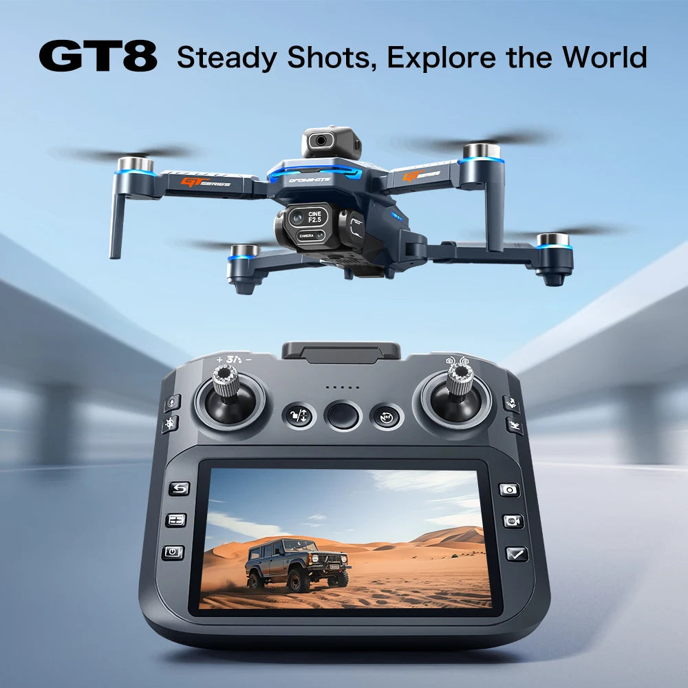 New GT8 Drone 8K Professional HD Dual Cameras Screen Remote 5G WIFI Brushless Motor Obstacle Avoidance Foldable Quadcopter Toys - Winter Seller Hub