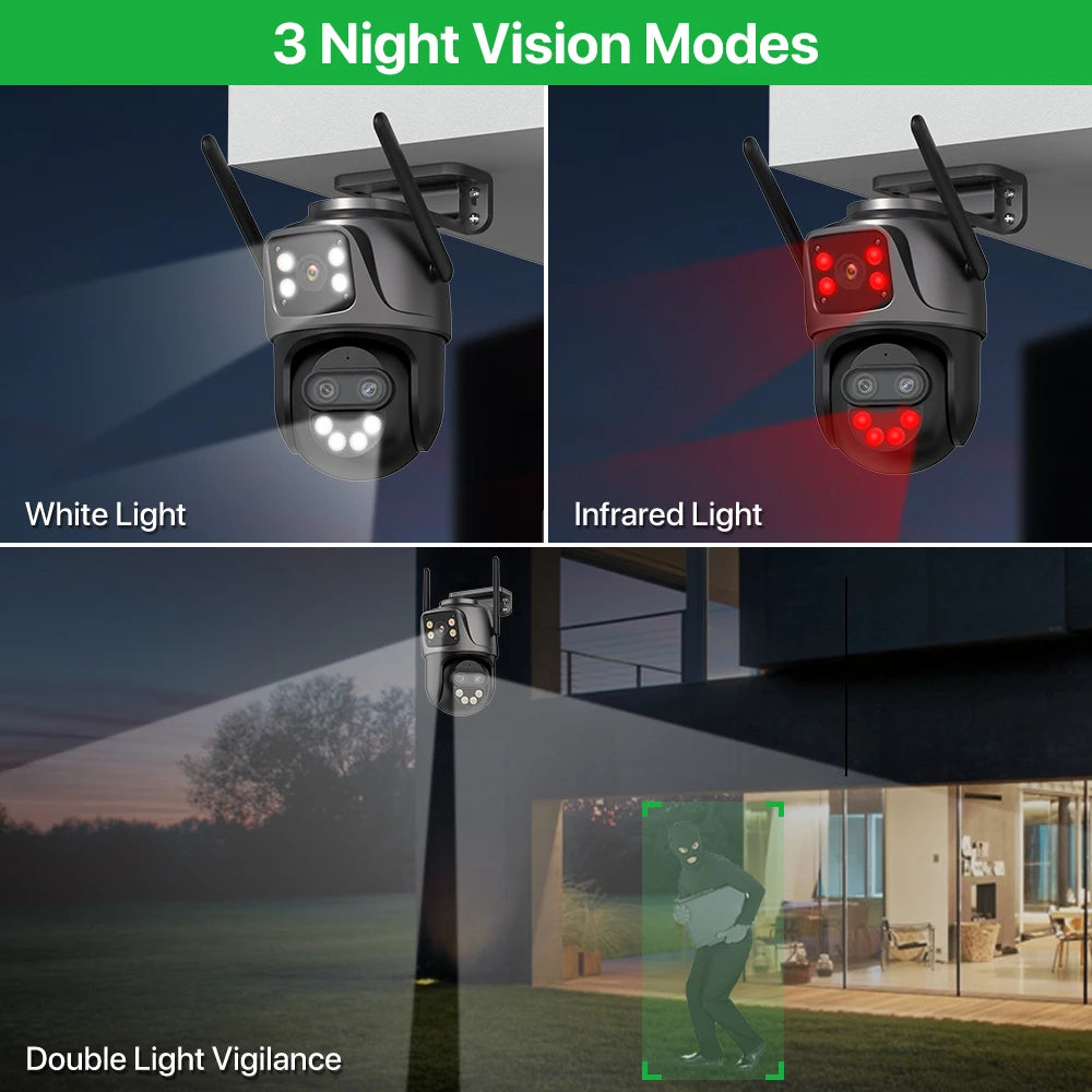 6K 9MP HD IP Camera Outdoor Three-Lens External WiFi Camera 4K/2K Dual Screen Security PTZ Cam Auto Tracking Surveillance iCSee - Winter Seller Hub