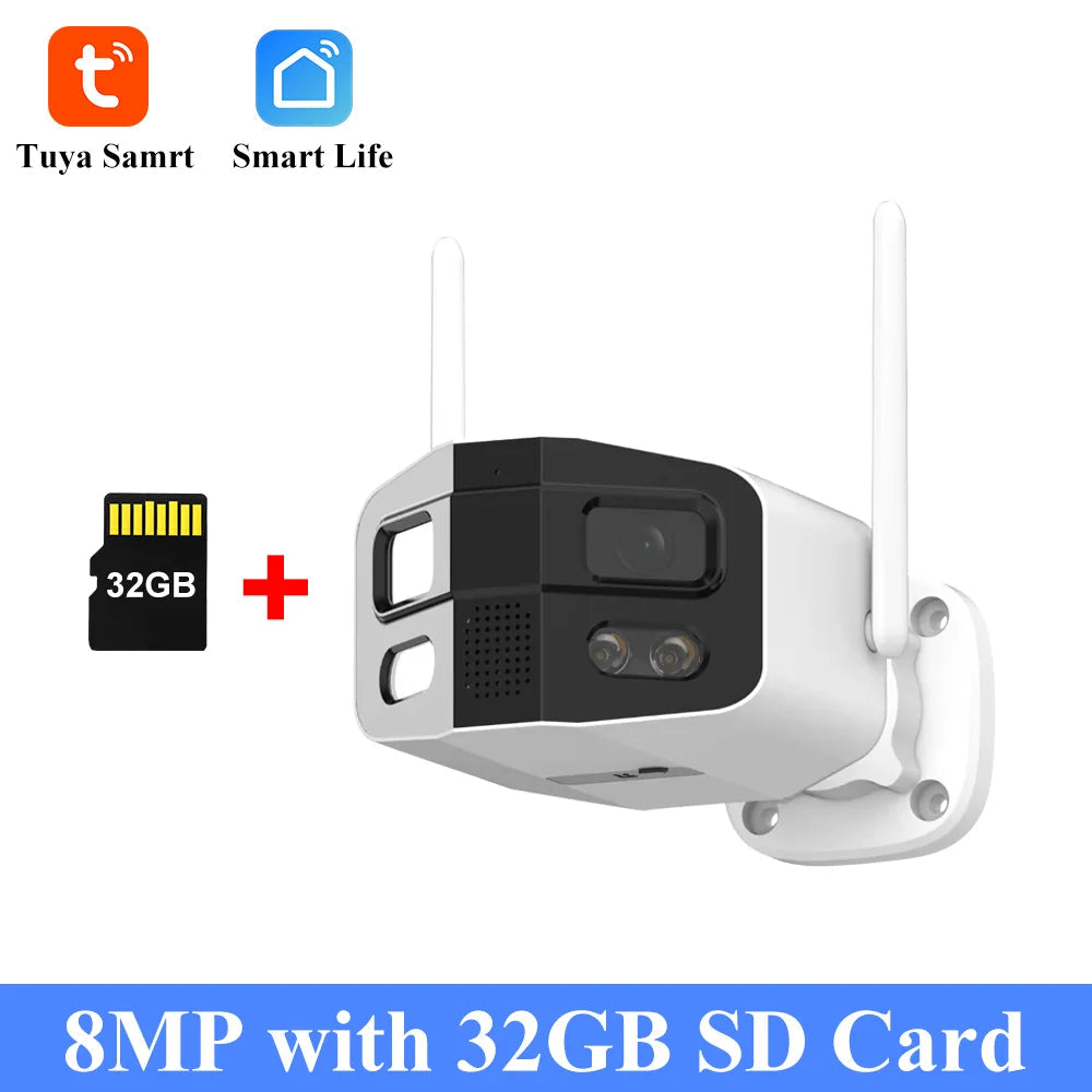 Tuya Smart 8MP Dual-Lens Large wide 180°Security Outdoor WiFi Camera With Color Night Vision Siren 2-Way Talk Waterproof IP Cam - Winter Seller Hub