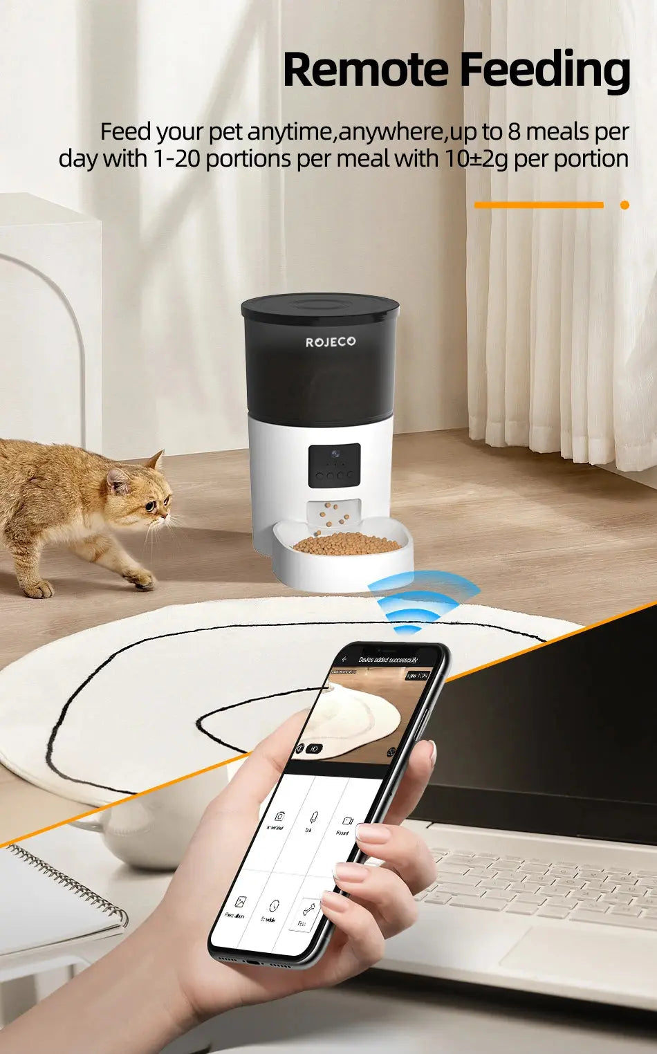 ROJECO Smart Cat Feeder – Rechargeable, 100–300g, EU Plug - Winter Seller Hub