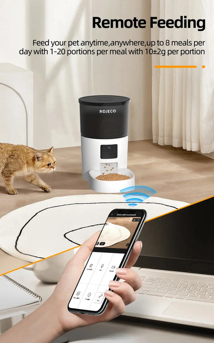 ROJECO Smart Cat Feeder – Rechargeable, 100–300g, EU Plug - Winter Seller Hub