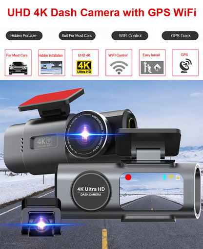 Dash Cam 4K UHD Recording Car Camera DVR Night Vision Video Recorder Built-In Wi-Fi Support GPS 24H Parking - Winter Seller Hub
