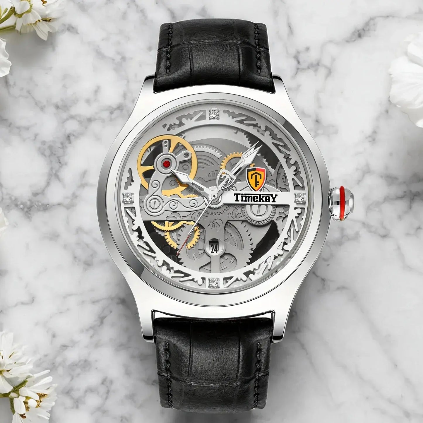 Timekey Luxury Quartz Watch – Leather Strap, Complete Calendar, 3 Bar - Winter Seller Hub