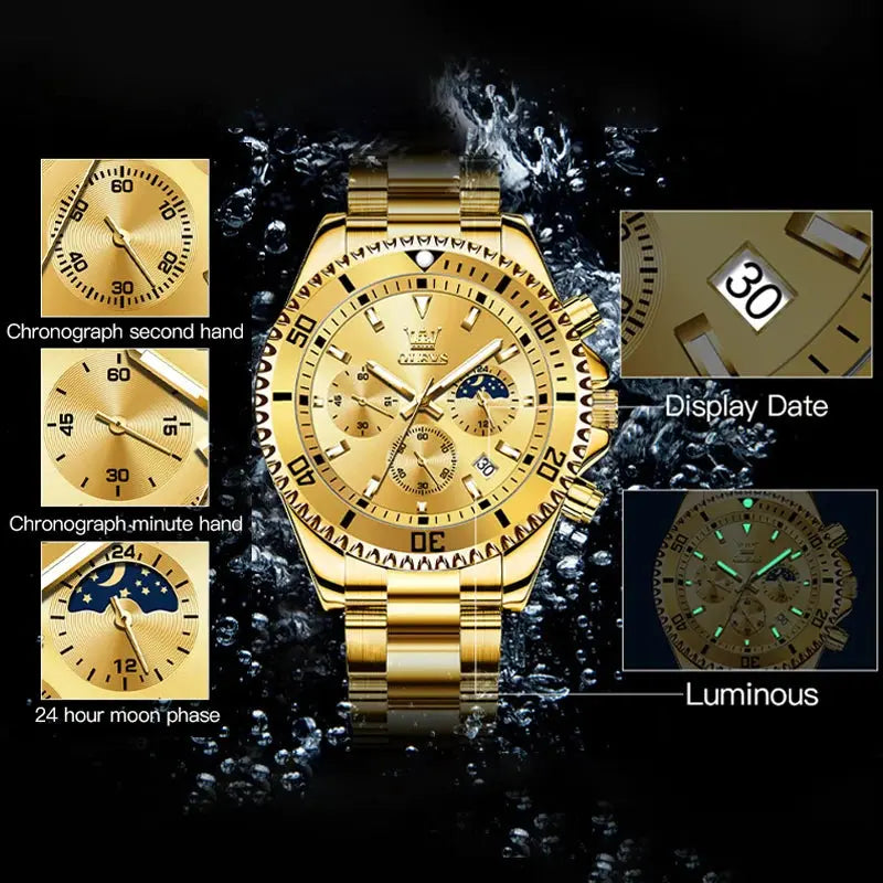 OLEVS 2870 Quartz Watch – Stainless Steel, Moon Phase, Chronograph - Winter Seller Hub