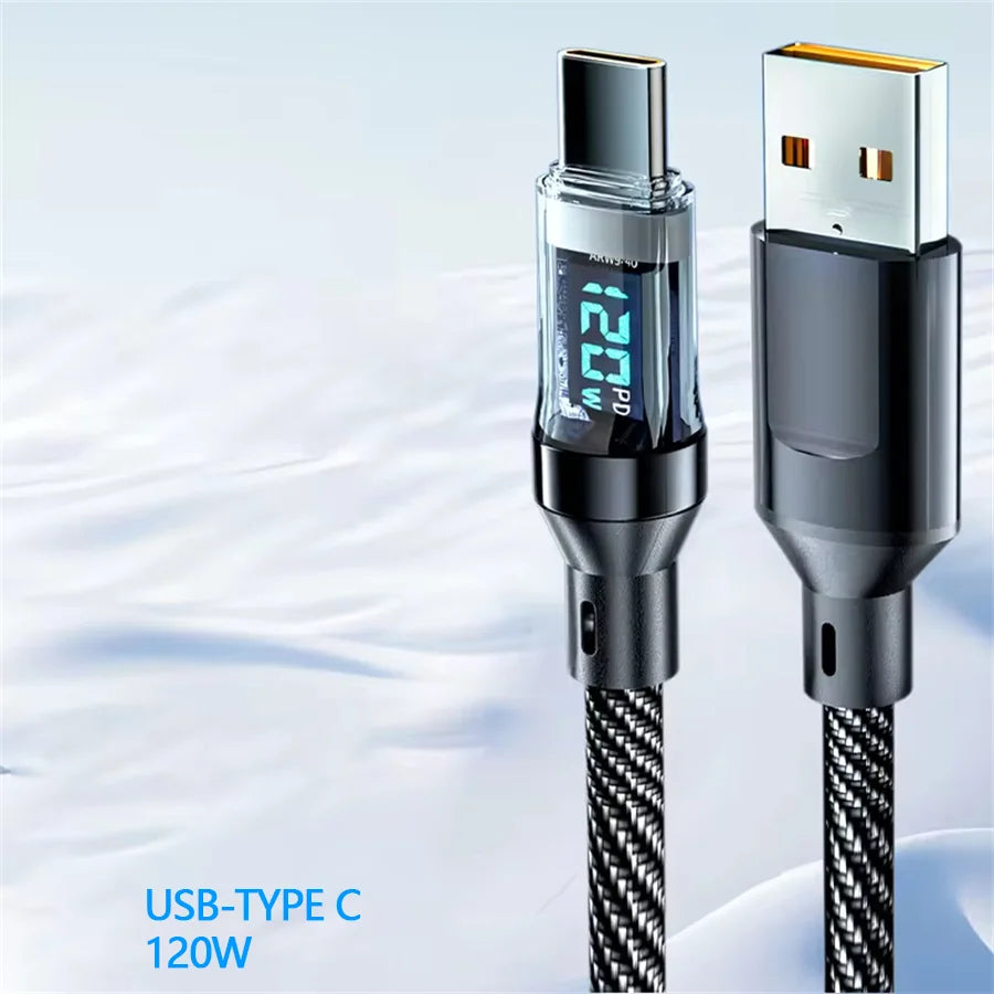 120W USB to Type C Cable Phone Super Fast Charging Cable With LED Display 100W Type-C To Type-C Data Cord For Huawei Oppo Vivo - Winter Seller Hub
