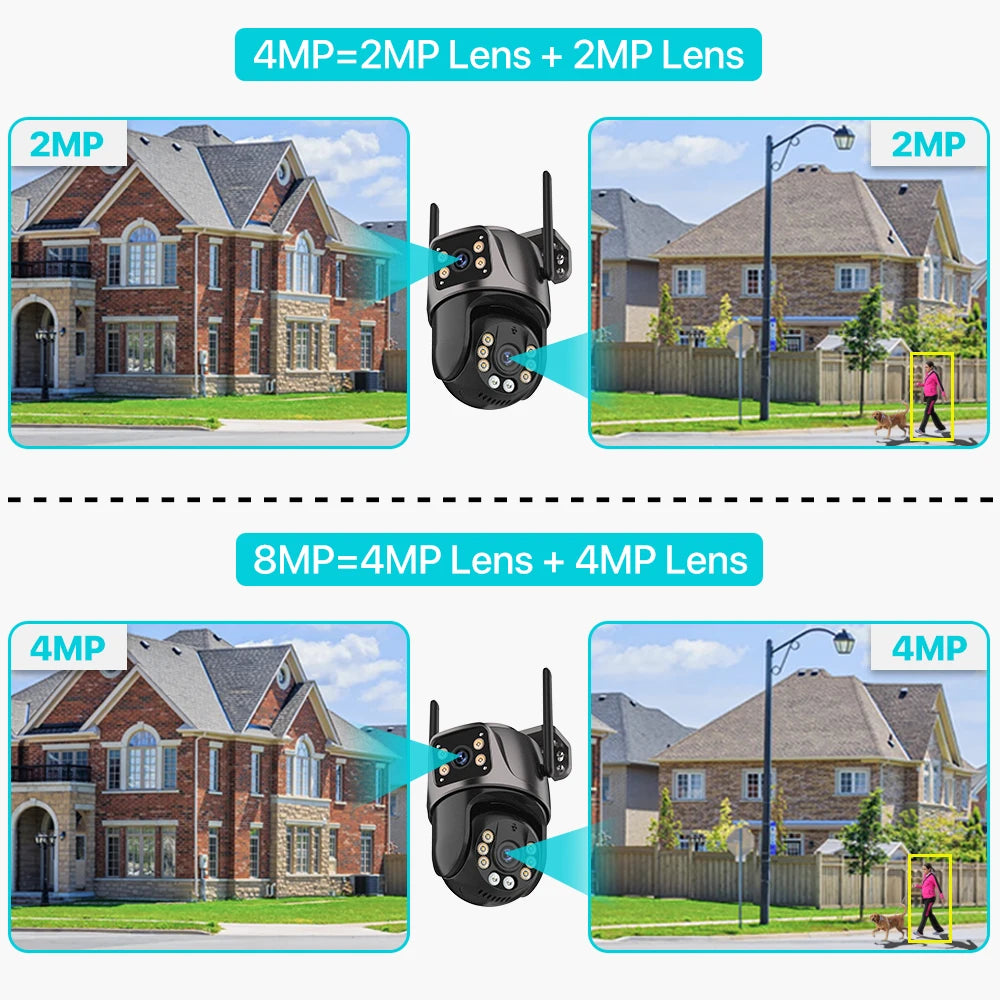 4K 8MP HD Wifi PTZ Camera Outdoor 4MP Dual Lens Dual Screen AI Auto Tracking IP Camera CCTV Audio Video Surveillance P2P iCSee - Winter Seller Hub
