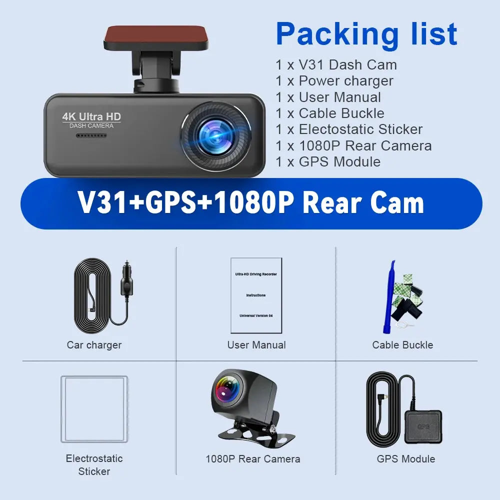 Soam 4K Ultra HD Dash Cam Car DVR Recorder Front and Rear Cam 170° wide Angle WIFI GPS Car Camera WDR Night Vision APP control - Winter Seller Hub
