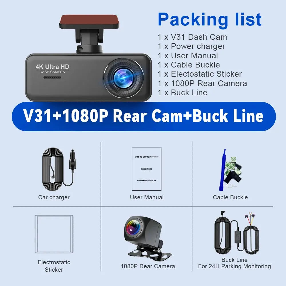 Soam 4K Ultra HD Dash Cam Car DVR Recorder Front and Rear Cam 170° wide Angle WIFI GPS Car Camera WDR Night Vision APP control - Winter Seller Hub