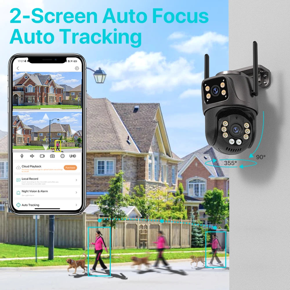 4K 8MP HD Wifi PTZ Camera Outdoor 4MP Dual Lens Dual Screen AI Auto Tracking IP Camera CCTV Audio Video Surveillance P2P iCSee - Winter Seller Hub
