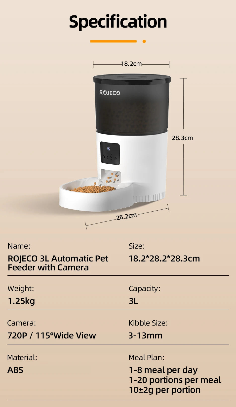 ROJECO Smart Cat Feeder – Rechargeable, 100–300g, EU Plug - Winter Seller Hub