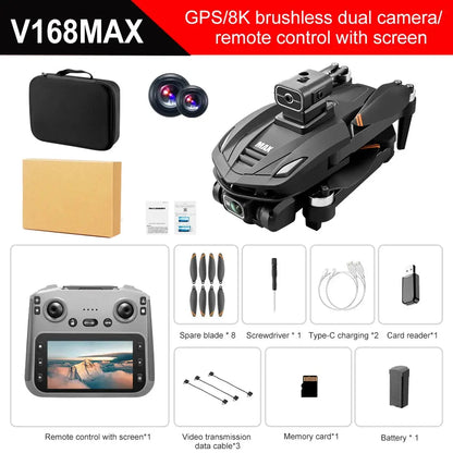2025 V168 Pro MAX GPS Drone 8K Professional HD Camera 5G WIFI FPV 360° Obstacle Avoidance Brushless Large Screen RC Quadcopter - Winter Seller Hub