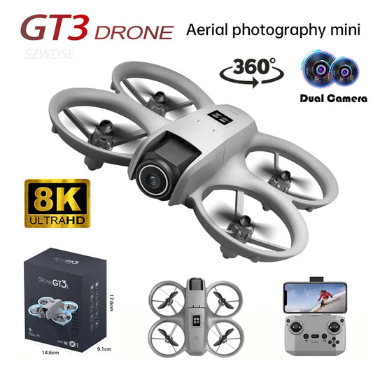 NEW GT3 Mini Foldable Drone With Lights 8k Aerial Photography Optical Flow Positioning 360° Obstacle Avoidance Helicopter Drone - Winter Seller Hub
