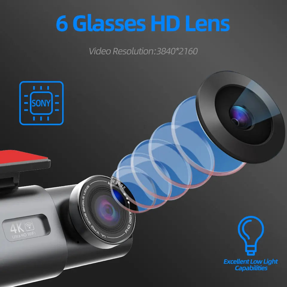 Dash Cam 4K UHD Recording Car Camera DVR Night Vision Video Recorder Built-In Wi-Fi Support GPS 24H Parking - Winter Seller Hub