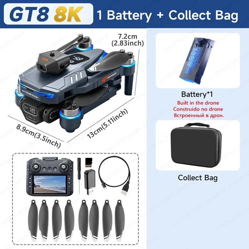 New GT8 Drone 8K Professional HD Dual Cameras Screen Remote 5G WIFI Brushless Motor Obstacle Avoidance Foldable Quadcopter Toys - Winter Seller Hub