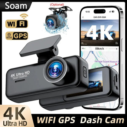 Soam 4K Ultra HD Dash Cam Car DVR Recorder Front and Rear Cam 170° wide Angle WIFI GPS Car Camera WDR Night Vision APP control - Winter Seller Hub