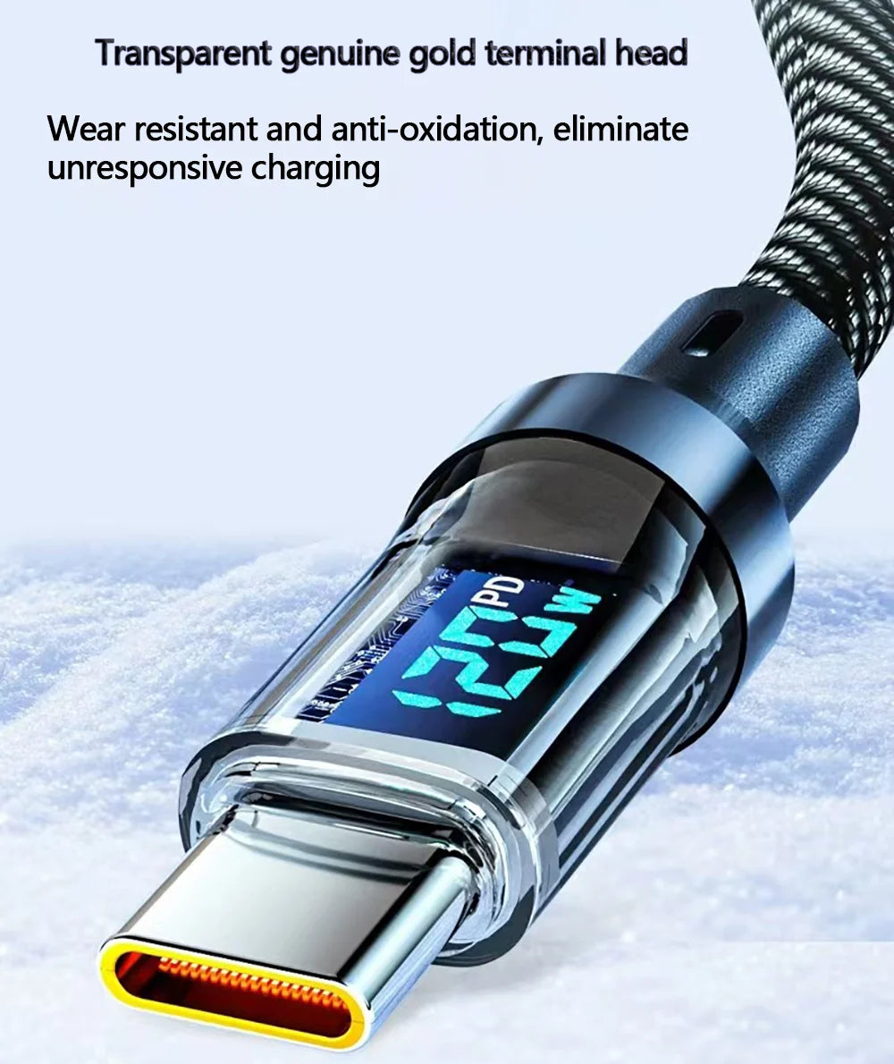 120W USB to Type C Cable Phone Super Fast Charging Cable With LED Display 100W Type-C To Type-C Data Cord For Huawei Oppo Vivo - Winter Seller Hub