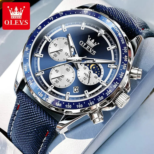 OLEVS 2945 Quartz Watch – Stainless Steel, Moon Phase, 3 Bar - Winter Seller Hub