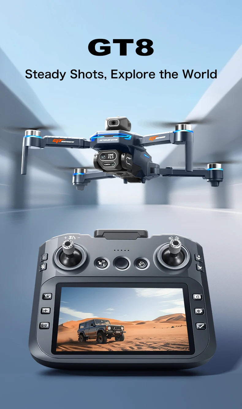 New GT8 Drone 8K Professional HD Dual Cameras Screen Remote 5G WIFI Brushless Motor Obstacle Avoidance Foldable Quadcopter Toys - Winter Seller Hub