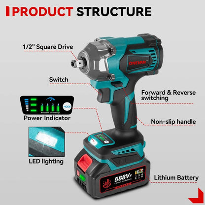 ONEVAN 18V Brushless Electric Wrench – Rechargeable, High Torque - Winter Seller Hub