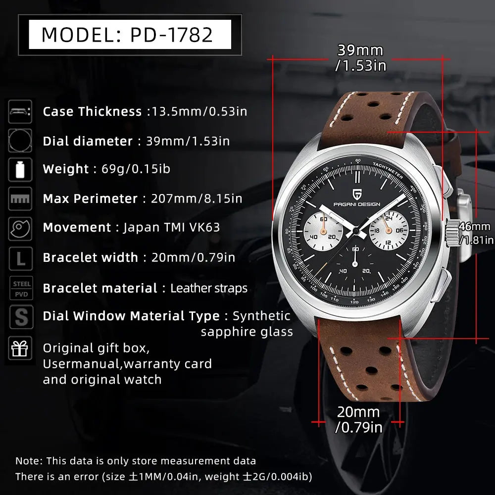 PAGANI DESIGN PD-1782 Quartz Chronograph – Sapphire, 10 Bar, Leather - Winter Seller Hub