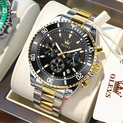 OLEVS 2870 Quartz Watch – Stainless Steel, Moon Phase, Chronograph - Winter Seller Hub
