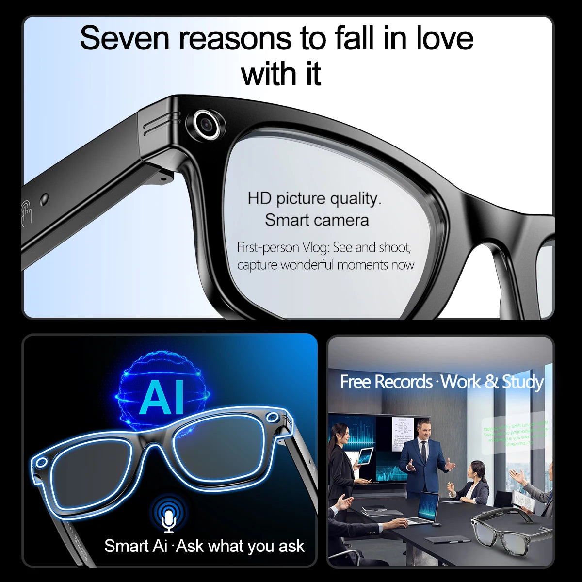 AI Smart Glasses with Camera | Bluetooth Music, Video & ChatGPT Voice Control