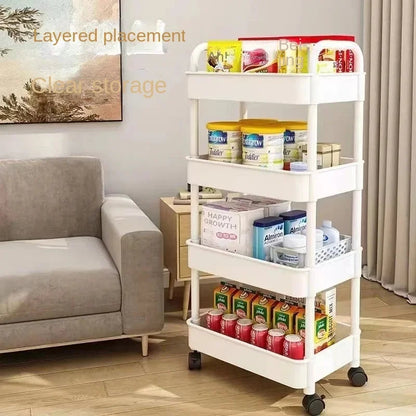 Multi-level Stroller Storage Rack for Kitchen Bedroom Bathroom Mobile Toilet Floor-to-ceiling Organizer with Snacks Holder Winter Seller Hub
