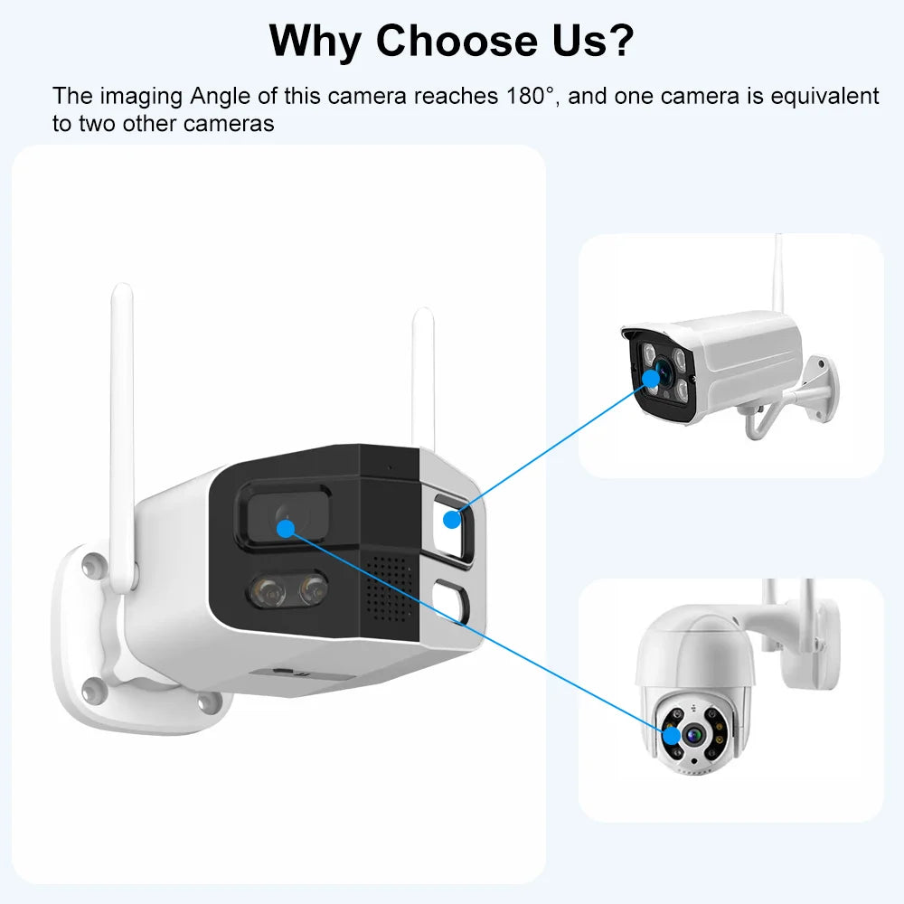 Tuya Smart 8MP Dual-Lens Large wide 180°Security Outdoor WiFi Camera With Color Night Vision Siren 2-Way Talk Waterproof IP Cam - Winter Seller Hub
